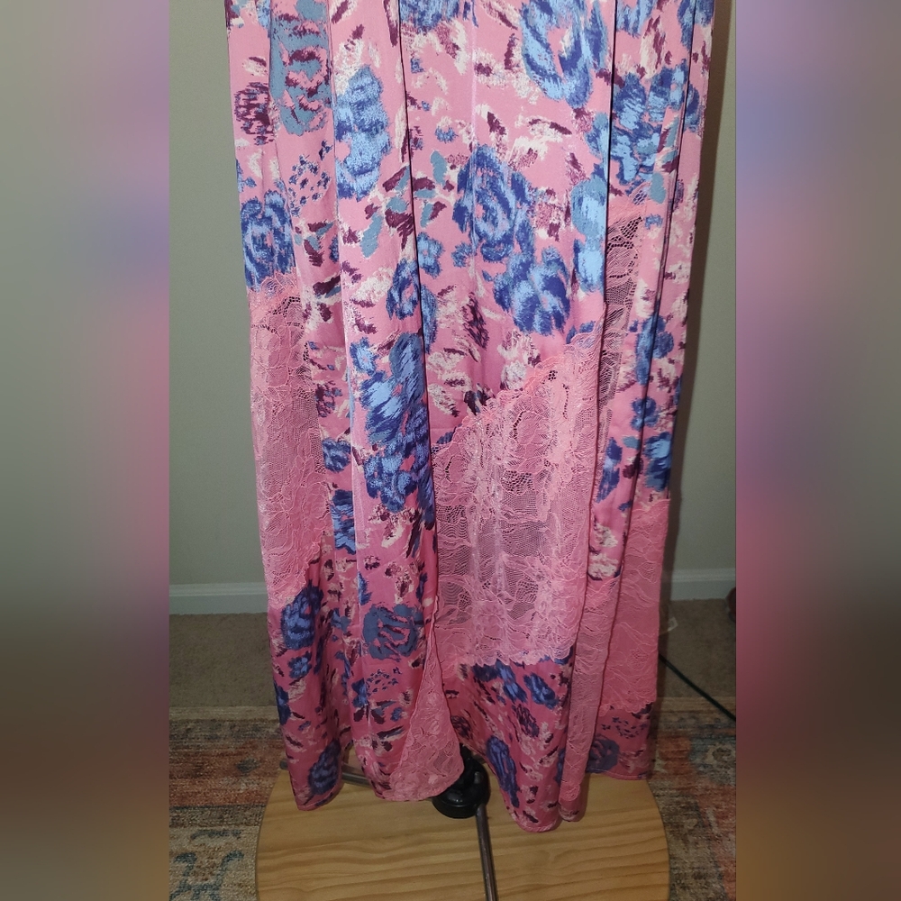 Intimately Free People First Date Pink Floral Lace-Trim Maxi Slip Dress Sz S - Picture 7 of 13